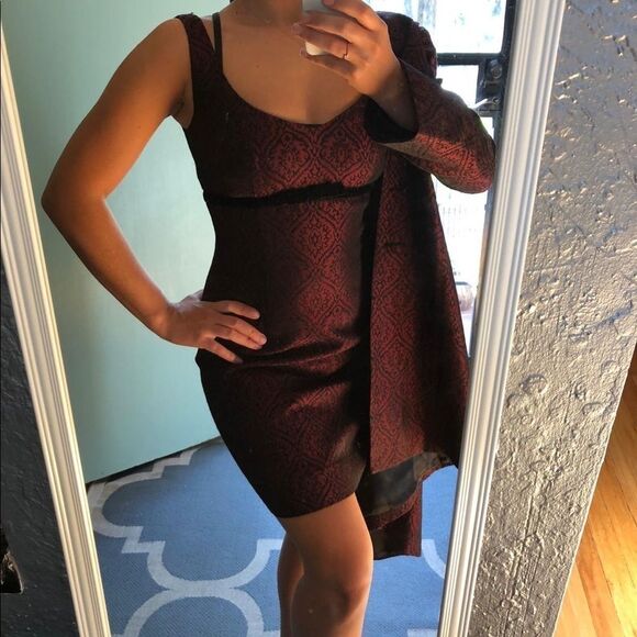 Nanette Lepore Vintage 2 Pc Shift Dress Suit Acetate/Acrylic Burgundy Sz 4 - Picture 3 of 14